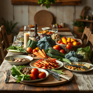 Farm To Table Dinner Spread With Seasonal Vegetables Fami...