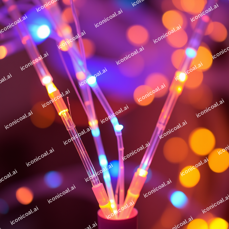 Fiber Optic Strands Glowing With Transmitted Light