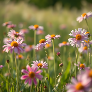 Field Of Wildflowers Swaying In Gentle Breeze Summer