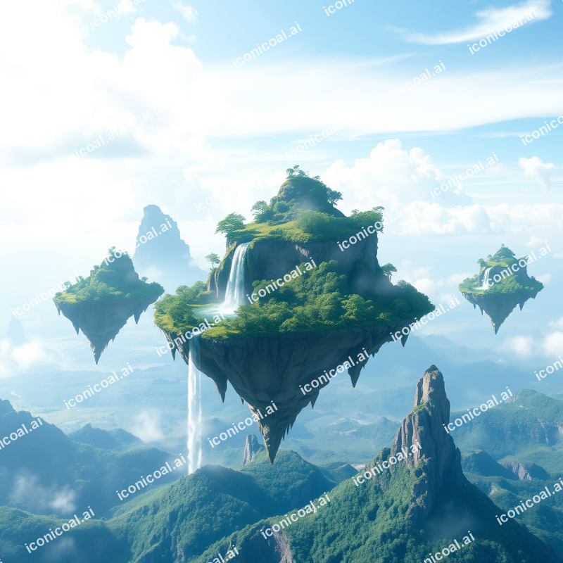 Floating Islands In Sky With Waterfalls Fantasy Landscape