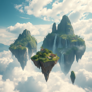 Floating Islands In Sky With Waterfalls Fantasy Landscape