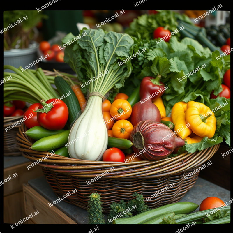 Fresh Farmers Market Produce Colorful Vegetables In Basket