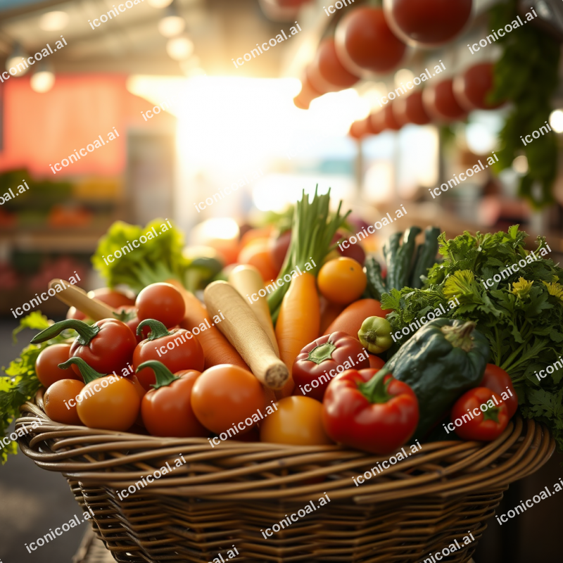 Fresh Farmers Market Produce Colorful Vegetables In Basket
