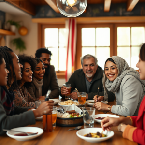 Friends Of Different Backgrounds Sharing Meal Diverse Com...