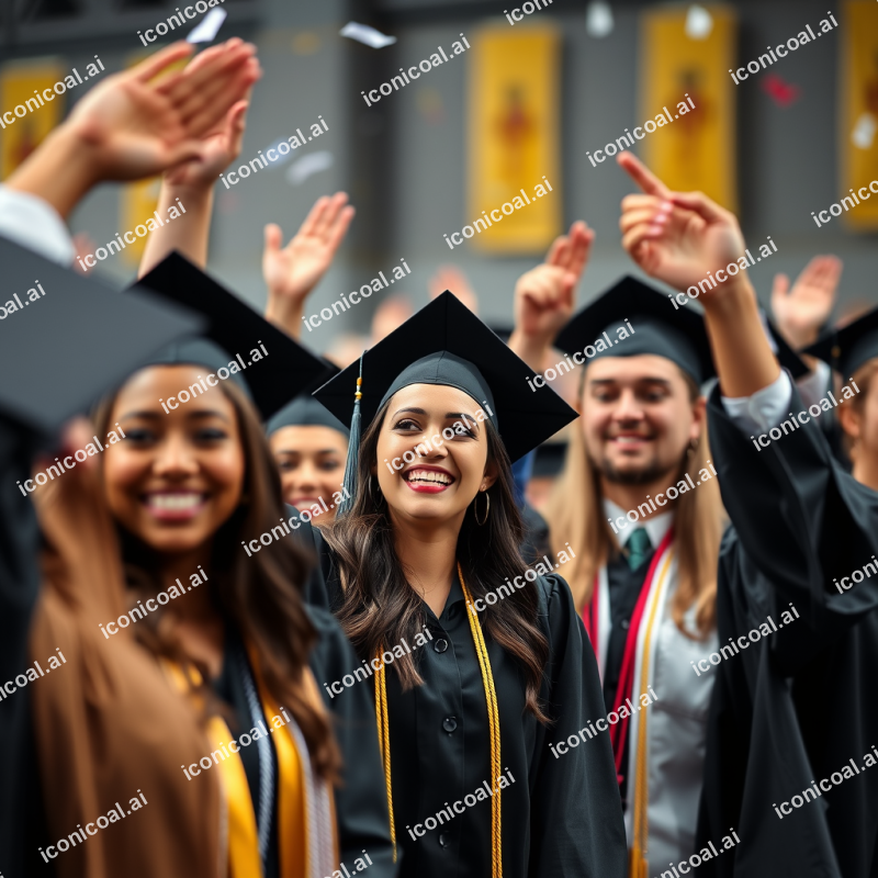 Graduation Celebration Diverse Graduates Throwing Caps Jo...