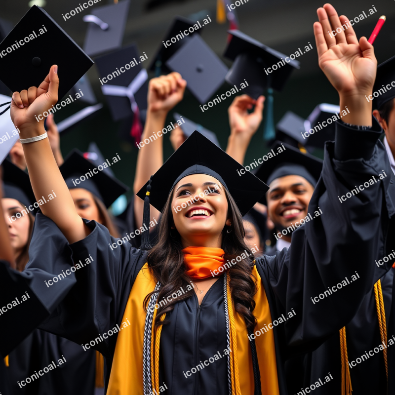 Graduation Celebration Diverse Graduates Throwing Caps Jo...