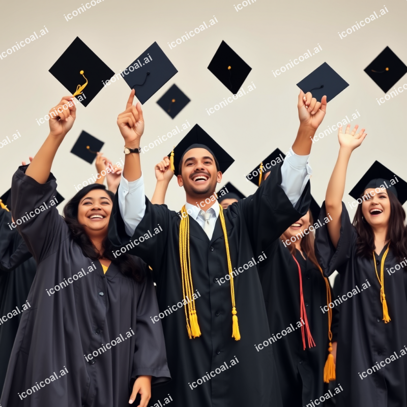 Graduation Celebration Diverse Graduates Throwing Caps Jo...