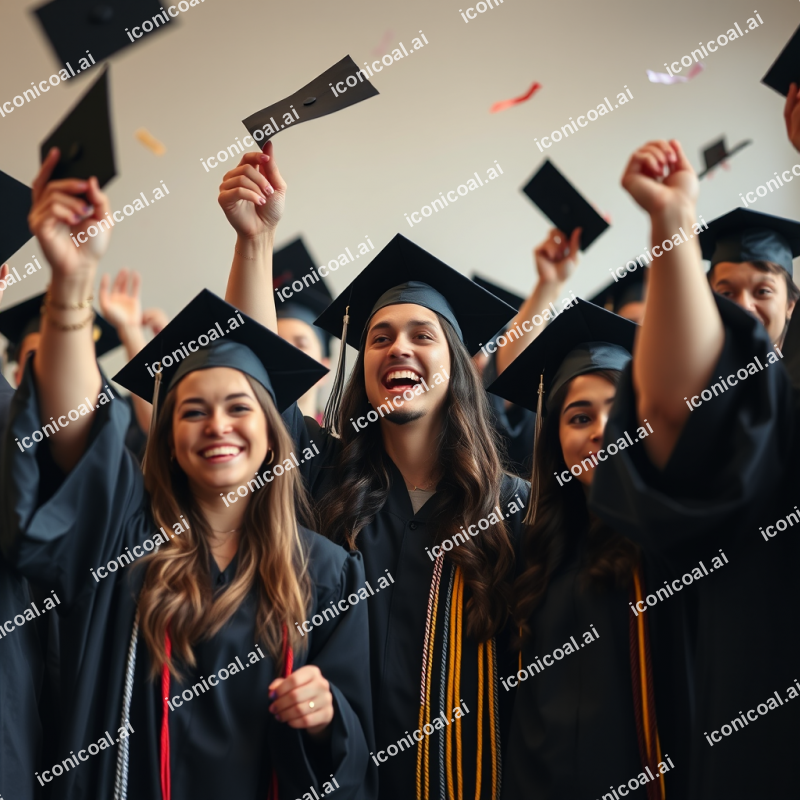 Graduation Celebration Diverse Graduates Throwing Caps Jo...