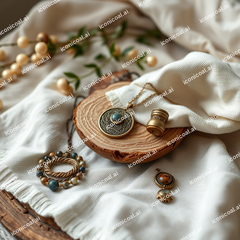 Handmade Artisan Jewelry On Linen Fabric Product Photography