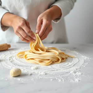 Homemade Pasta Being Prepared Hands Making Fresh Dough