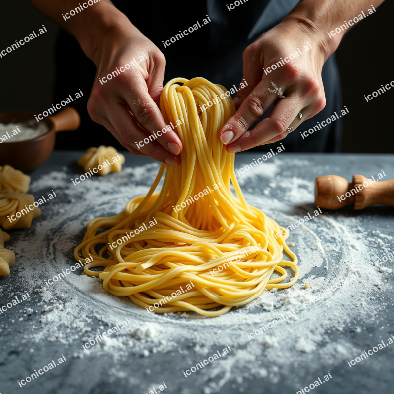 Homemade Pasta Being Prepared Hands Making Fresh Dough