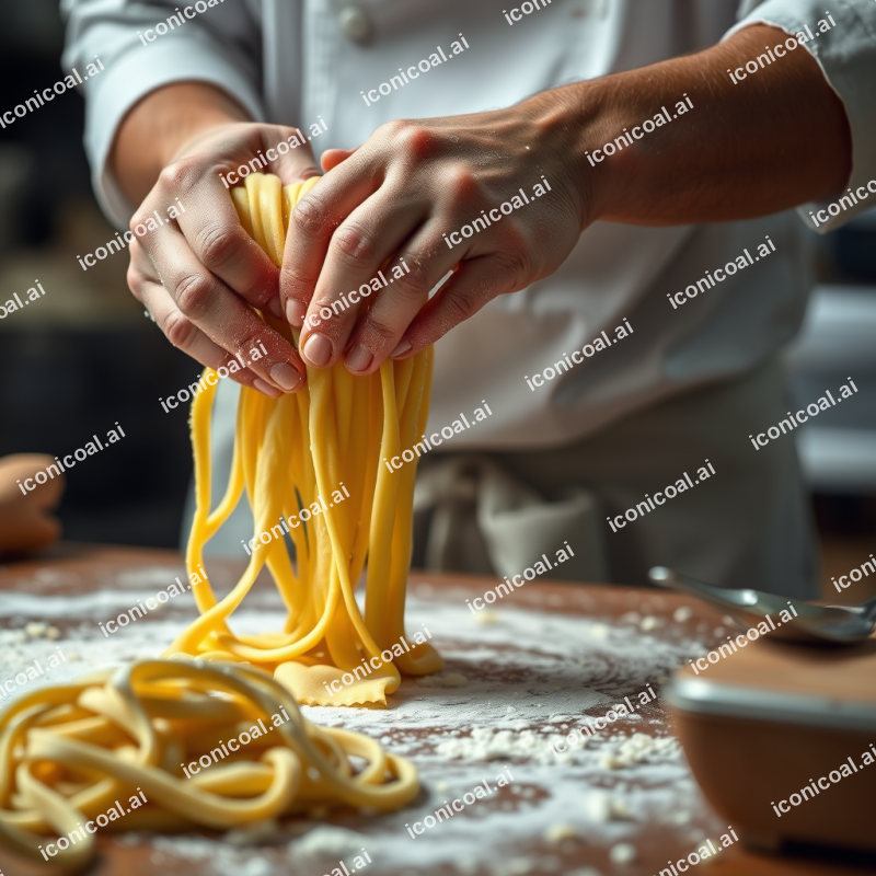 Homemade Pasta Being Prepared Hands Making Fresh Dough