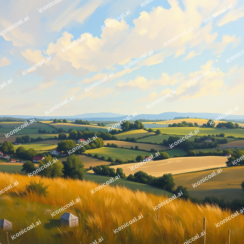 Impressionist Style Landscape Painting Of Countryside