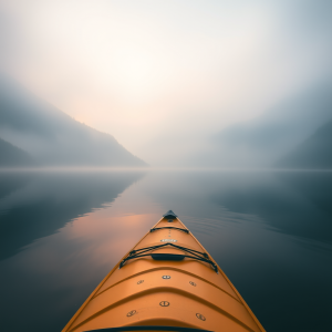 Kayak On Calm Lake Mountain Reflection Peaceful