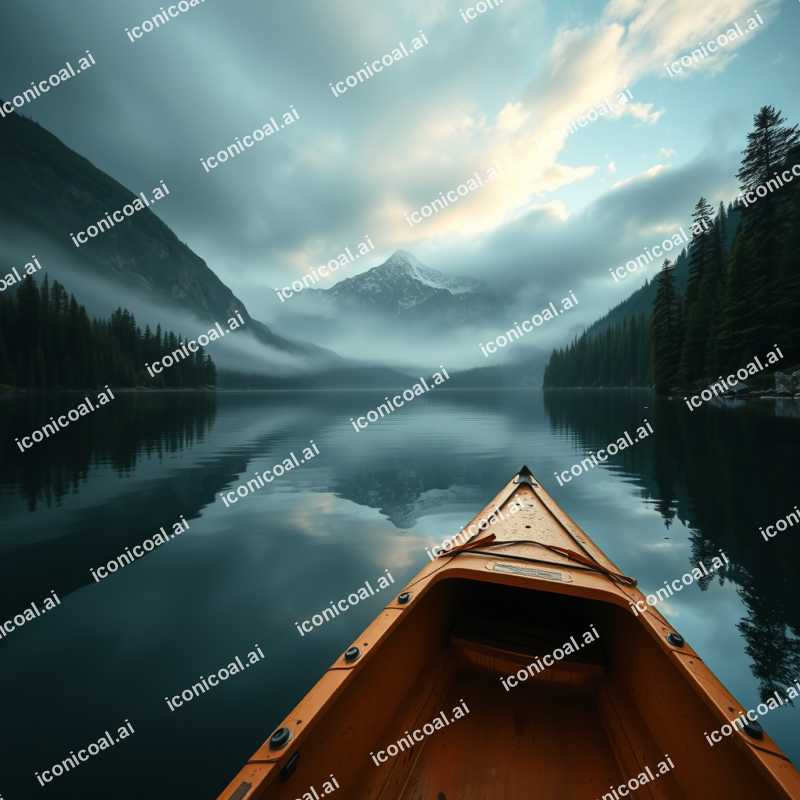 Kayak On Calm Lake Mountain Reflection Peaceful