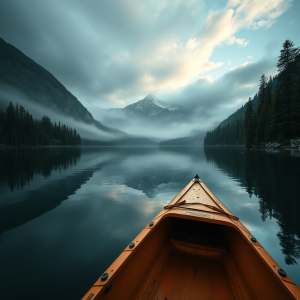 Kayak On Calm Lake Mountain Reflection Peaceful