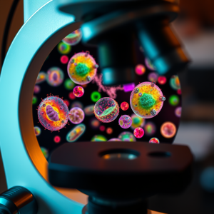 Microscope View Of Cells Colorful Biology Science