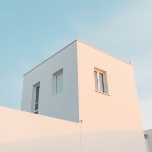 Minimal Architecture White Building Against Blue Sky Clean