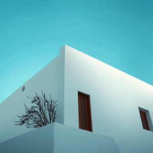 Minimal Architecture White Building Against Blue Sky Clean