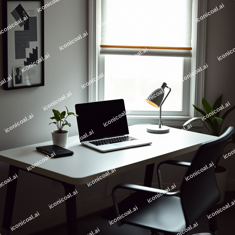 Minimal Desk With Laptop And Plant Clean Workspace