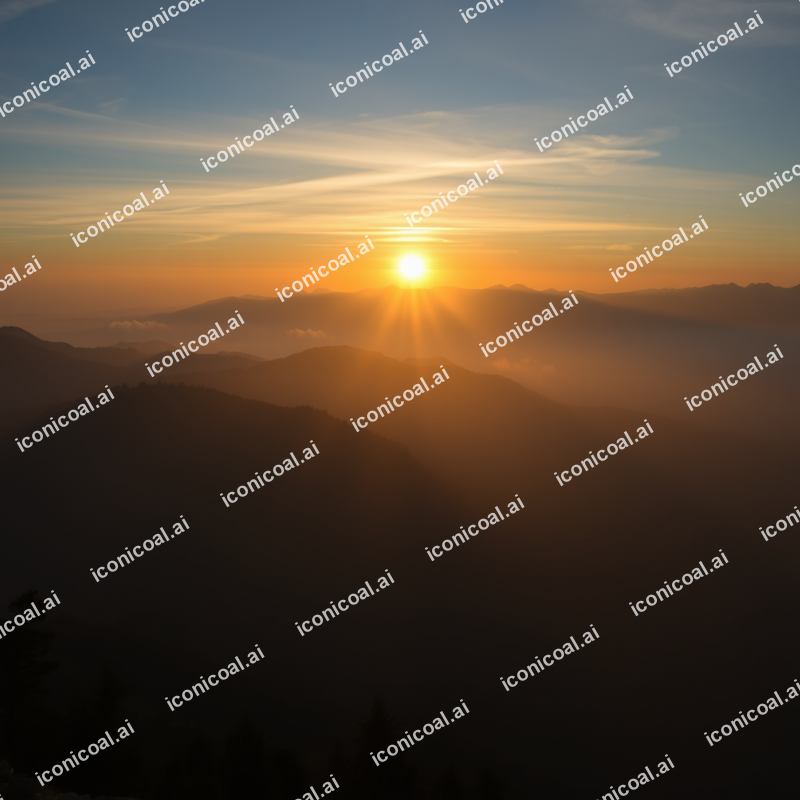 Misty Mountain Sunrise With Layers Of Peaks Golden Light