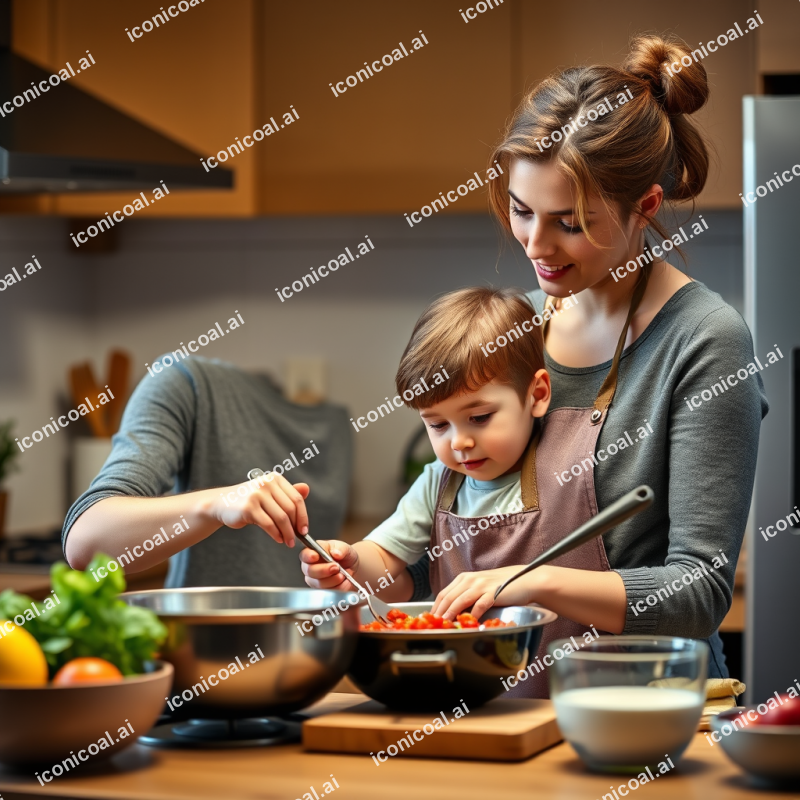 Mother And Child Cooking Together In Kitchen Bonding Moment