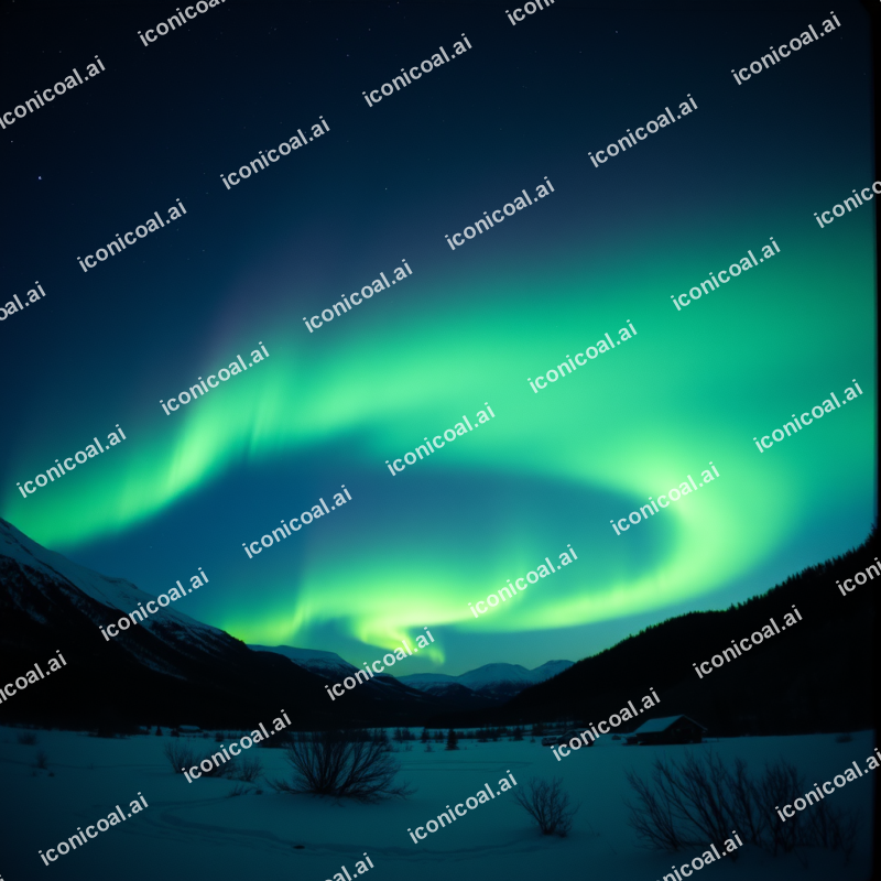 Northern Lights Aurora Dancing Over Snowy Landscape