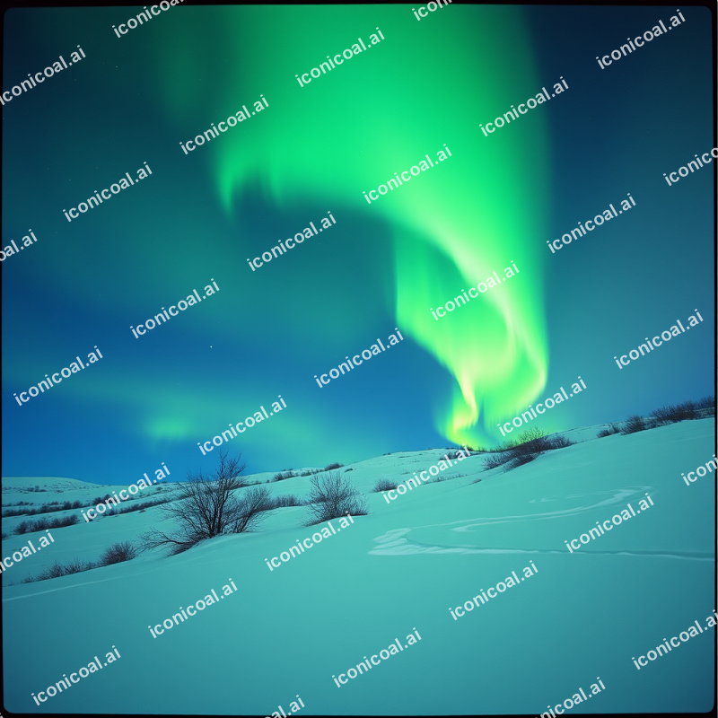 Northern Lights Aurora Dancing Over Snowy Landscape