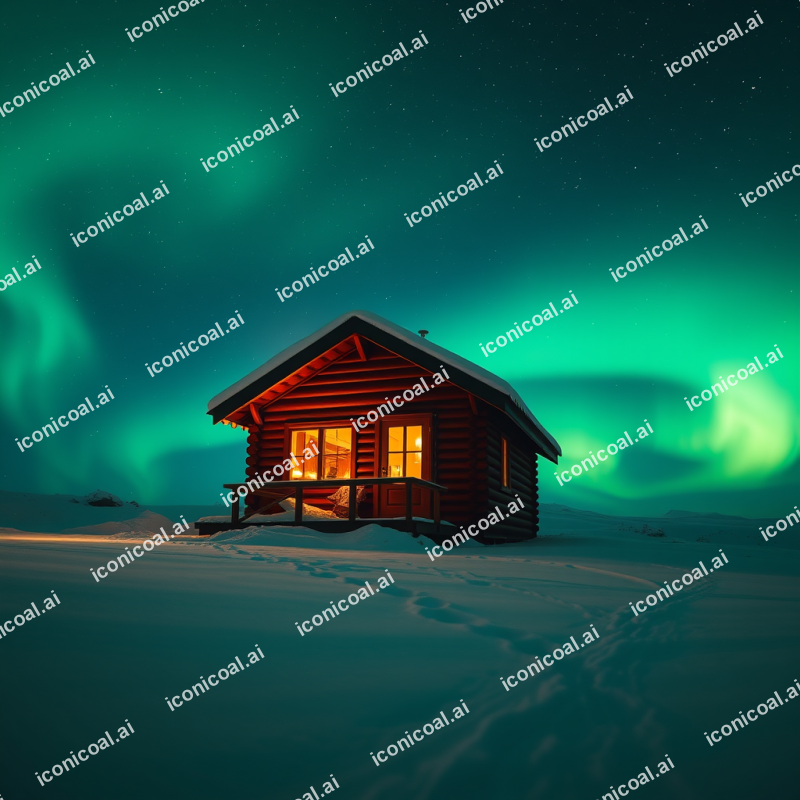 Northern Lights Cabin In Snow Winter Travel Magic