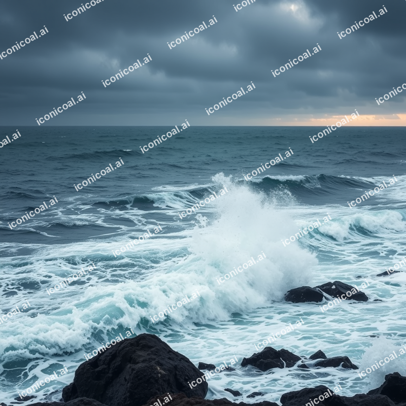 Ocean Waves Crashing On Rocky Shore Dramatic Seascape