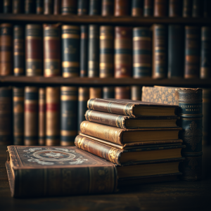 Old Books With Worn Leather Covers Library Nostalgia