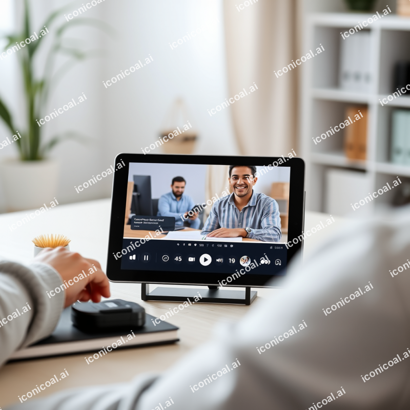 Online Learning Setup With Tablet Showing Video Lesson At...