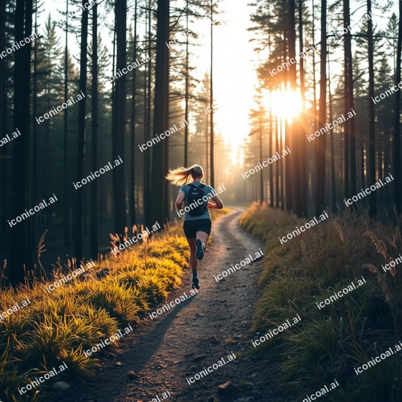 Outdoor Running On Trail Through Forest Active Lifestyle