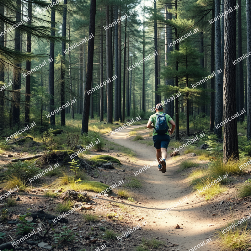 Outdoor Running On Trail Through Forest Active Lifestyle