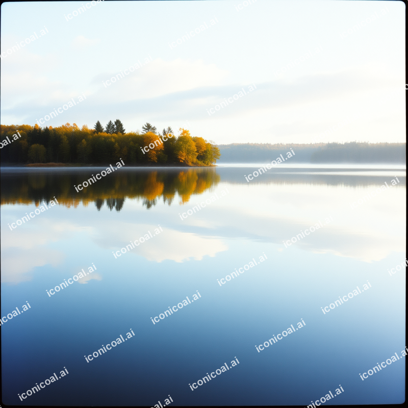 Peaceful Lake Reflection With Autumn Trees Mirror Image