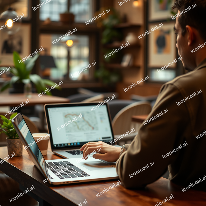 Person Using Laptop At Cafe Remote Work Technology
