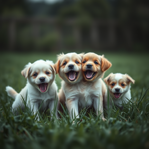 Playful Puppies In Grass
