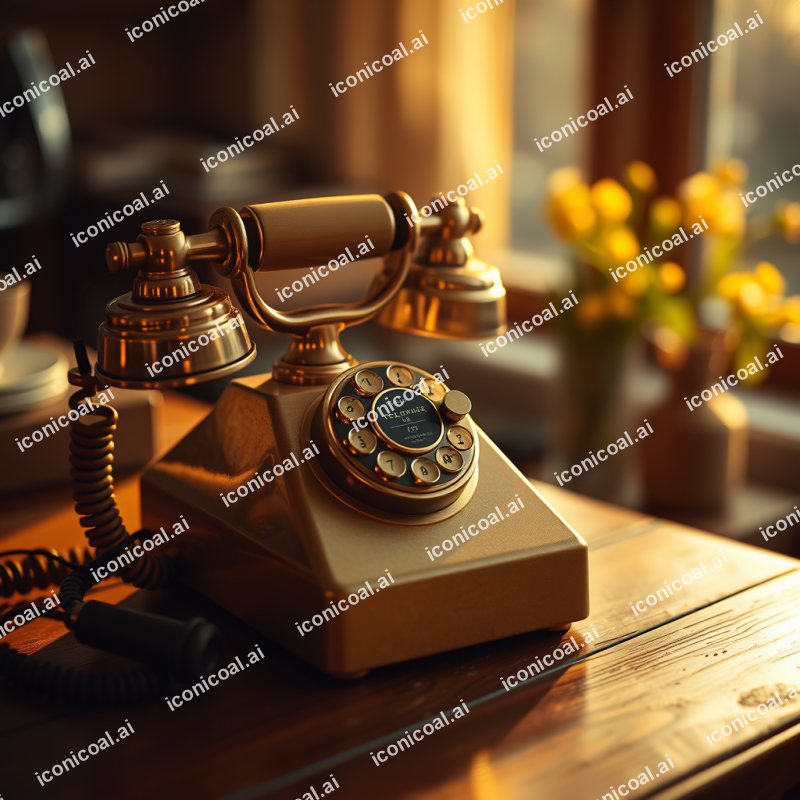 Retro Rotary Telephone On Wooden Table Communication