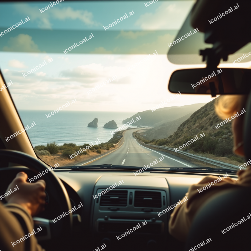 Road Trip Car On Coastal Highway Scenic Drive