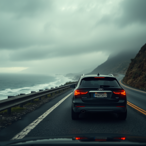 Road Trip Car On Coastal Highway Scenic Drive