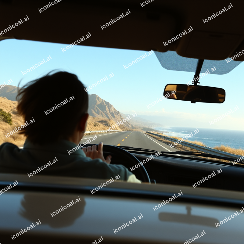 Road Trip Car On Coastal Highway Scenic Drive