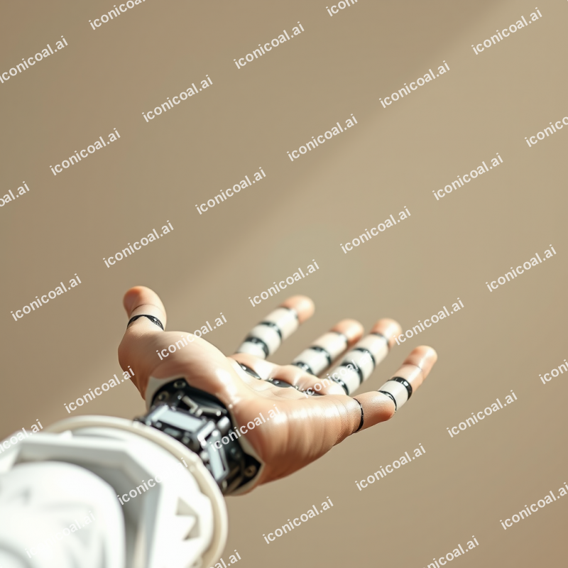 Robot Hand Touching Human Hand Ai Technology Concept