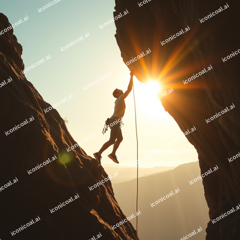 Rock Climbing Person Reaching Next Hold Determination