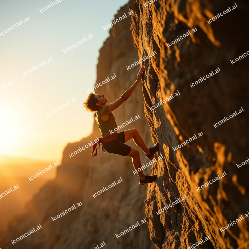 Rock Climbing Person Reaching Next Hold Determination