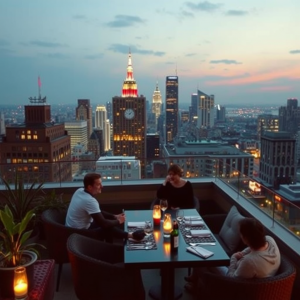 Rooftop Bar City View Evening Travel Nightlife