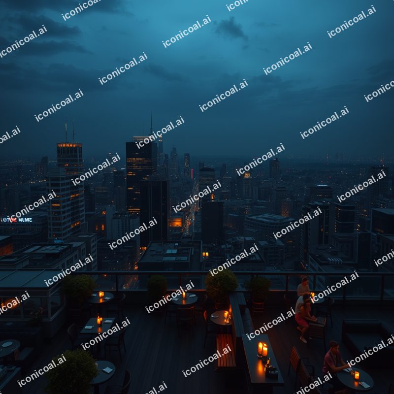 Rooftop Bar City View Evening Travel Nightlife