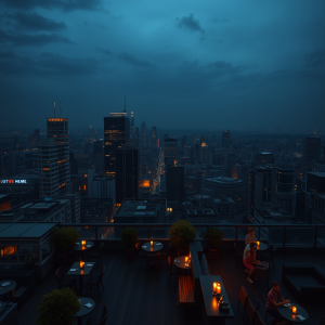 Rooftop Bar City View Evening Travel Nightlife