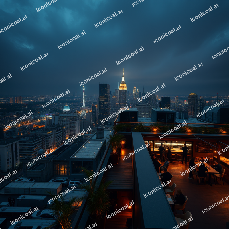 Rooftop Bar City View Evening Travel Nightlife