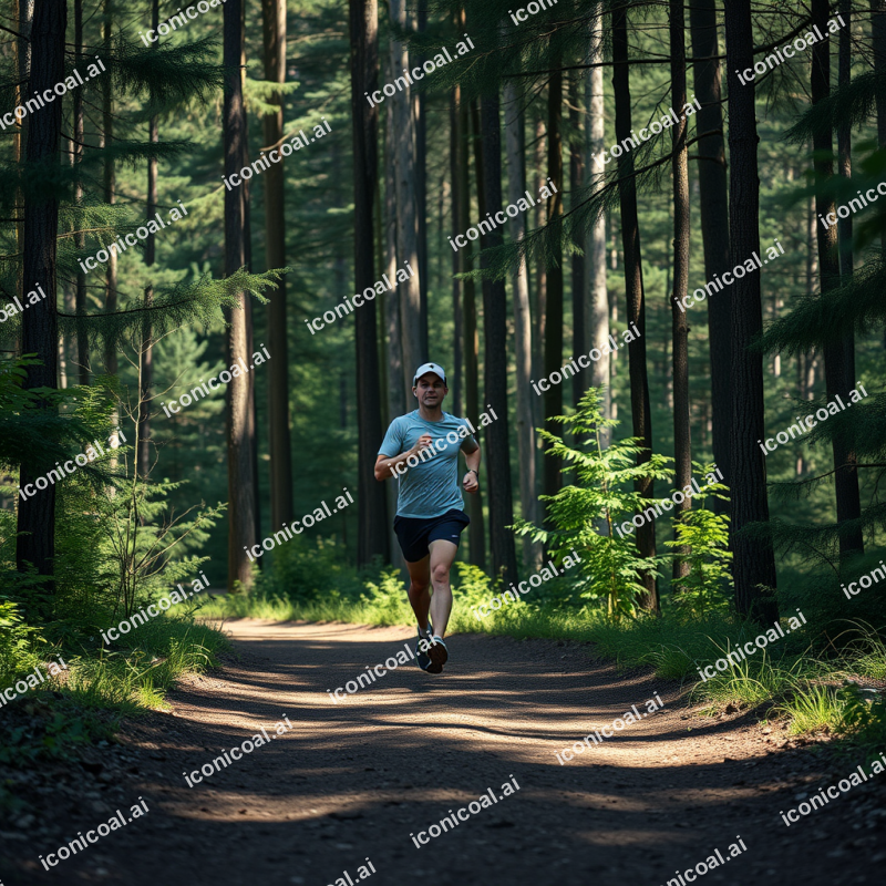 Runner On Trail Through Forest Active Outdoor Lifestyle