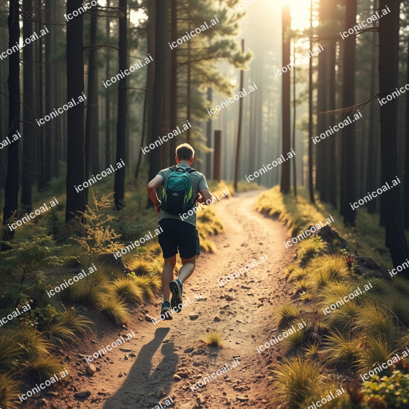 Runner On Trail Through Forest Active Outdoor Lifestyle